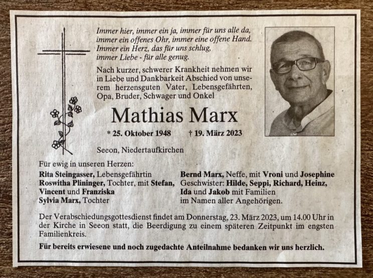 Traueranzeige von Mathias Marx